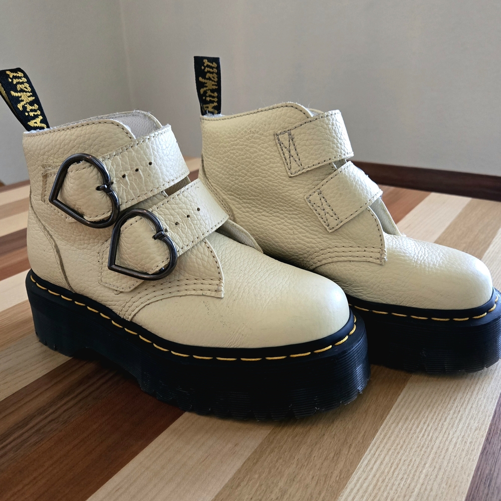 Dr. Martens Cream Ankle Boots with Black Soles